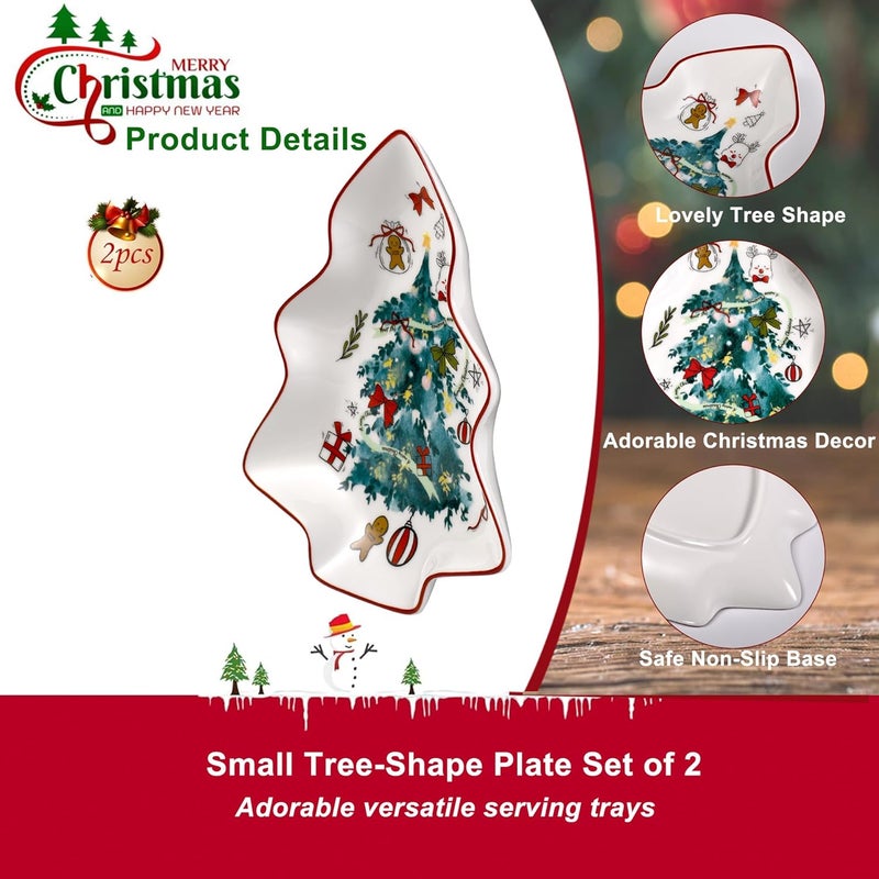 fMSDD 2 Pcs 6 Inch Christmas Tree Plates, Ceramic Spoon Rest for Stove Top - Cute Christmas Tree Shaped Spoon Holder Serving Tray Dish for Kitchen Countertop Table for Snack Cookies & Candy, Green Xmas Tree - Image 4